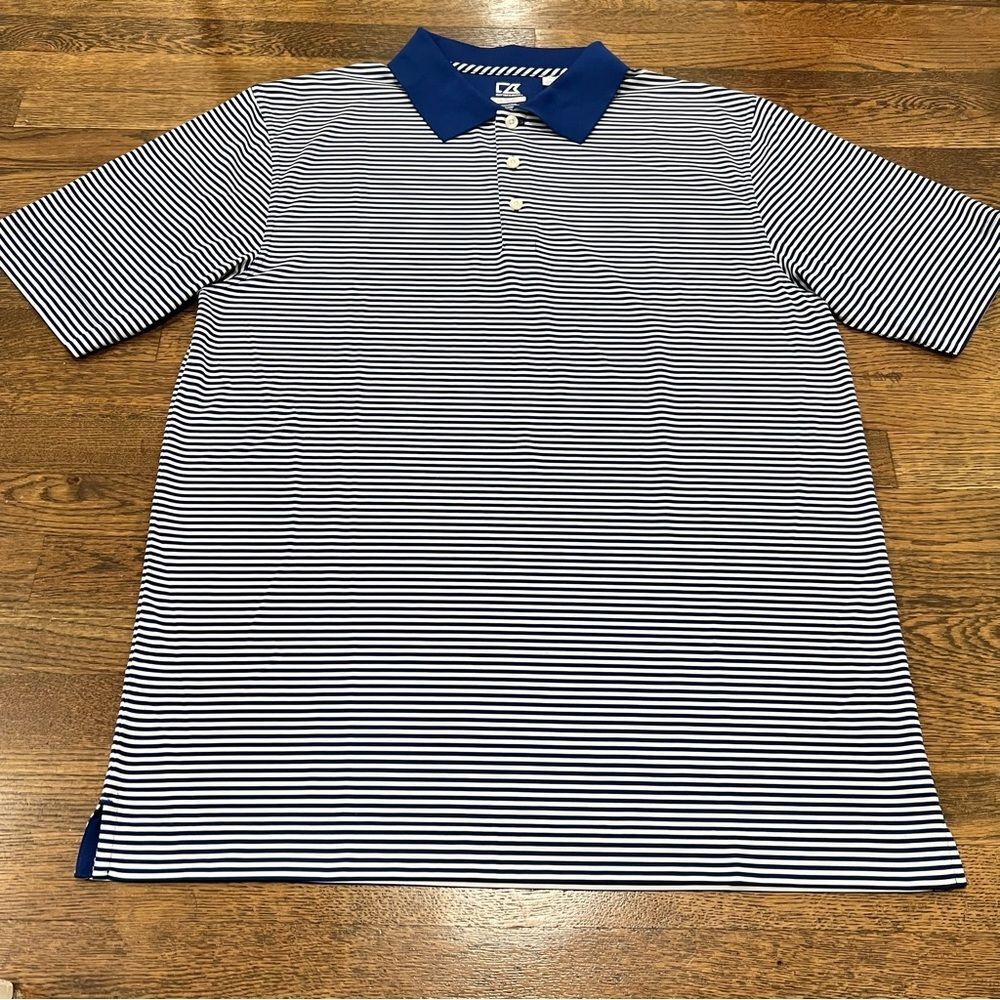 NWOT Cutter & Buck DryTec Blue and White Striped Polo Large Tall